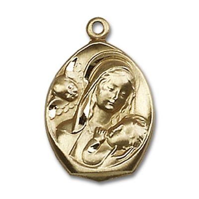 14kt Yellow Gold Madonna & Child Medal 3/4 x 1/2 inches