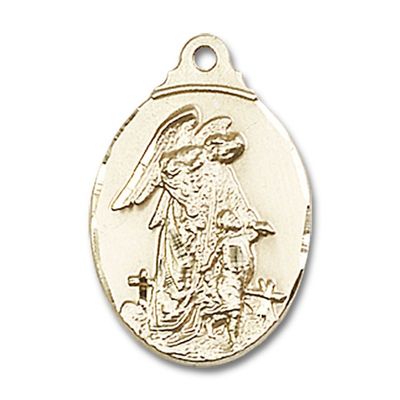 14kt Yellow Gold Guardian Angel Medal 7/8 x 1/2 inches