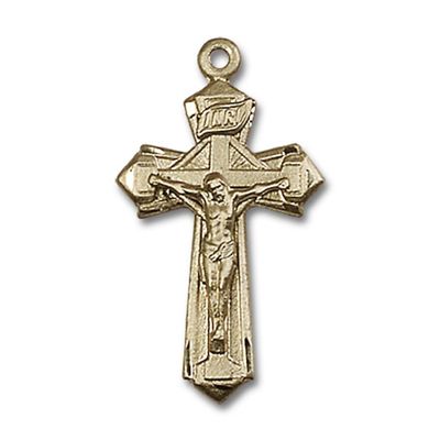 14kt Yellow Gold Crucifix Medal 1 1/8 x 5/8 inches