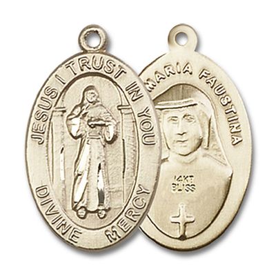 14kt Yellow Gold Divine Mercy Medal 7/8 x 1/2 inches