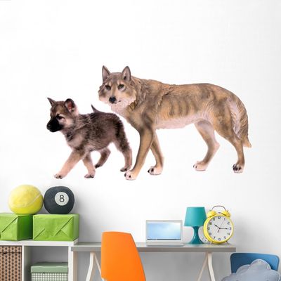Wallmonkeys Wolf Dog Puppy Wolves Wall Decal Peel and Stick Animal Graphics (72 in W x 48 in H) WM125984