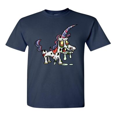 Zombie Unicorn Undead Animals Adult DT T-Shirt Tee (Medium, Navy Blue)