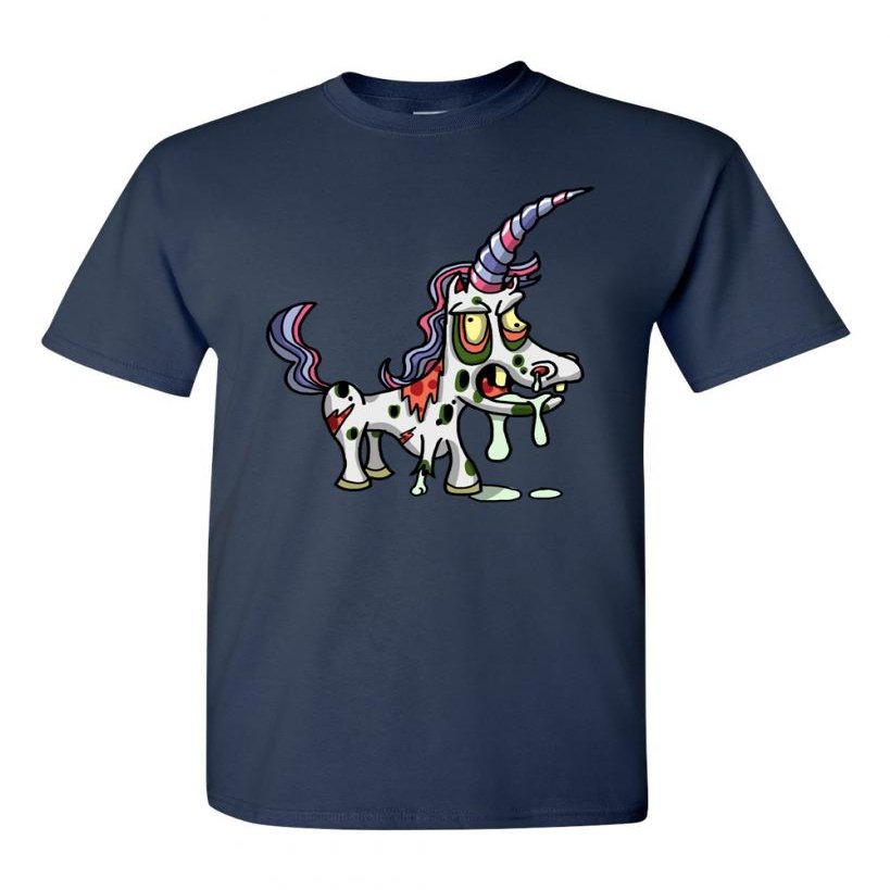 Zombie Unicorn Undead Animals Adult DT T-Shirt Tee (Medium, Navy Blue)