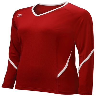Mizuno Women's Youth Techno Generation Long Sleeve Jeresy, Large, Red/White