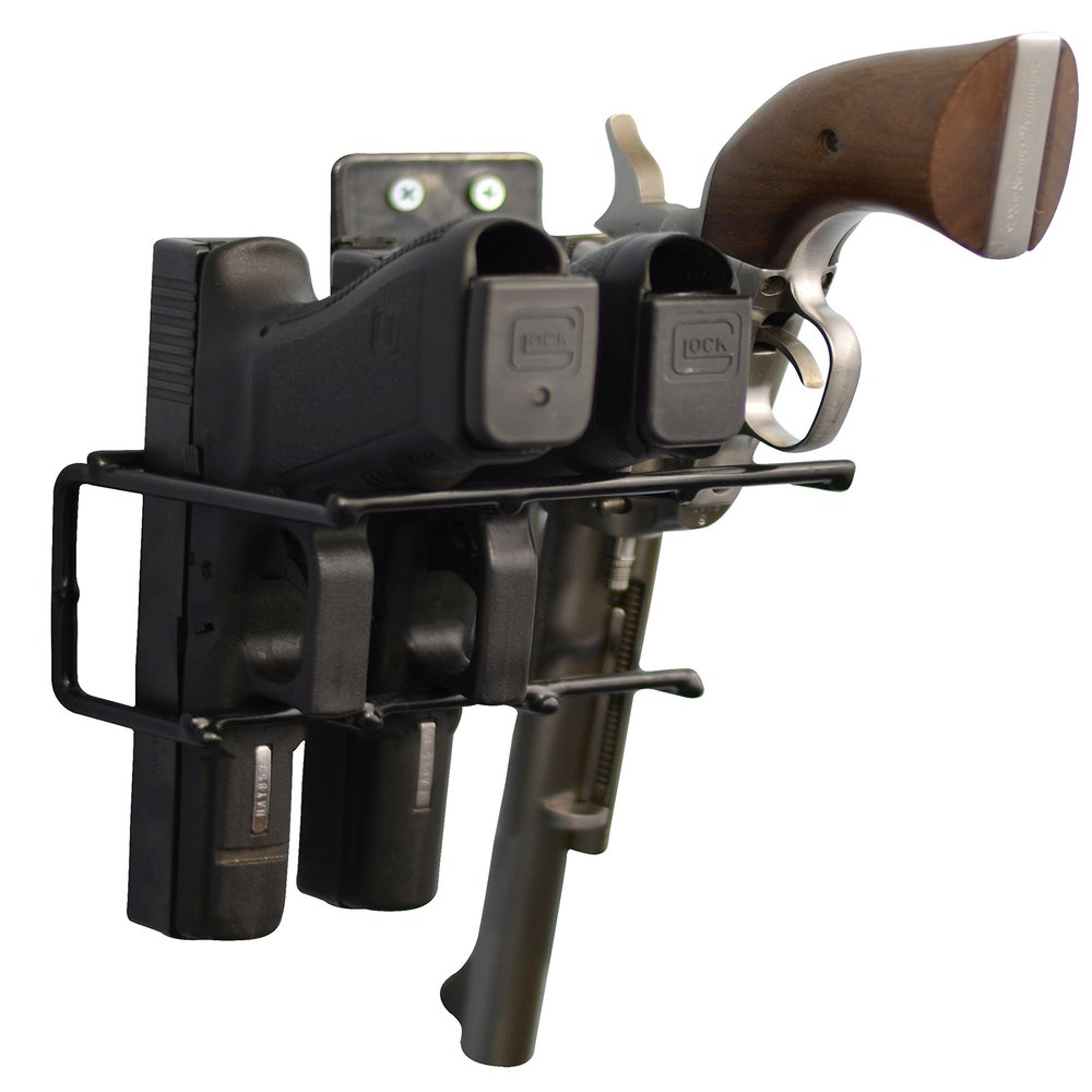 BOOMSTICK Pistol Wall Mount Rack Heavy-Duty Vinyl-Coated Handgun Hanger for Gun Safe & Wall Secure Storage for 3 Pistols Black