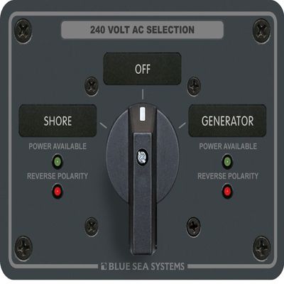 1 - Blue Sea 8363 AC Rotary Switch Panel 65 Ampere 2 Positions + OFF, 3 Pole