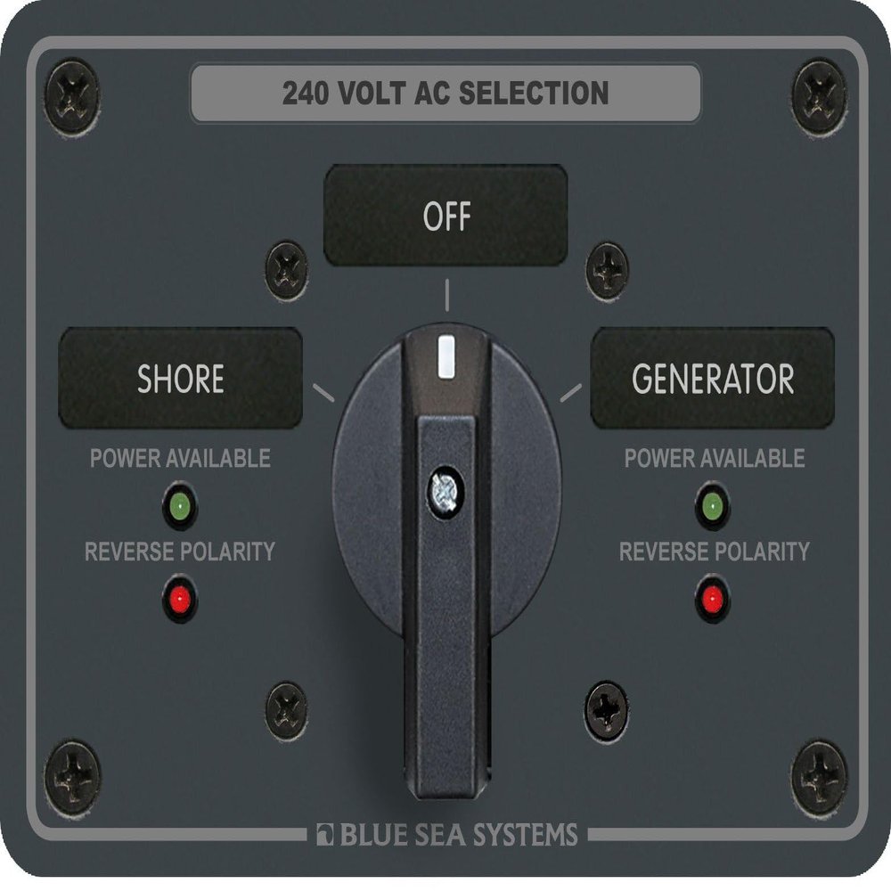 1 - Blue Sea 8363 AC Rotary Switch Panel 65 Ampere 2 Positions + OFF, 3 Pole