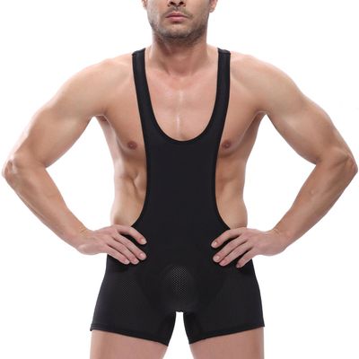 Cedir Men's Fishnet Like Wrestling Singlet Size L Black