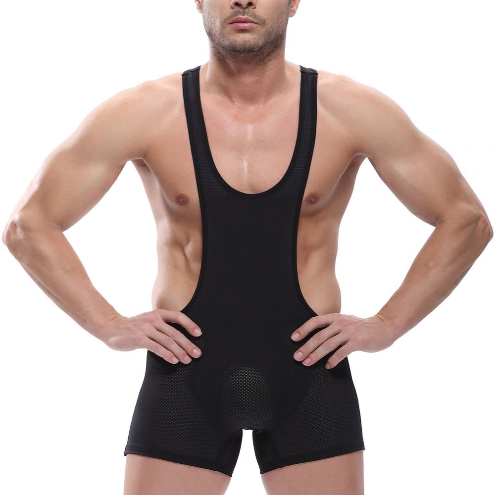 Cedir Men's Fishnet Like Wrestling Singlet Size L Black