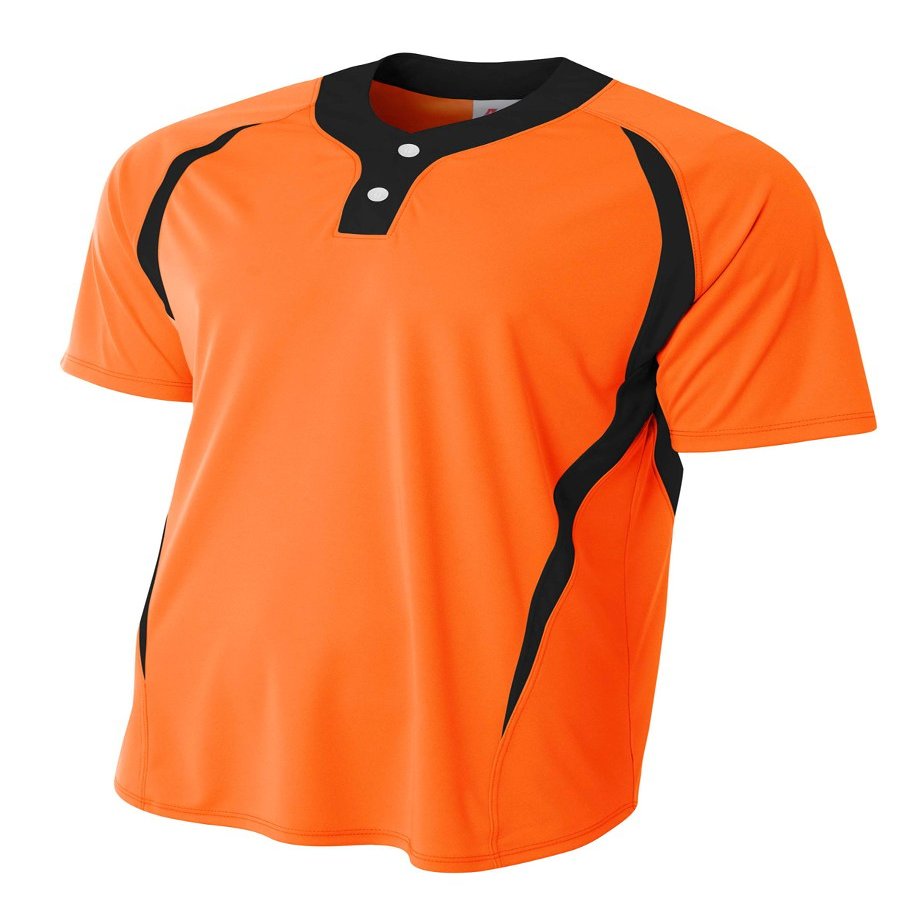 A4 Mens 2-Button Color Block Henley, 2XL, Orange/Black