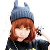 Girl's Winter Cute Devil Horn Cat Ear Slouchy Crochet Knit Beanie Ski Hat Cap Gray view 1