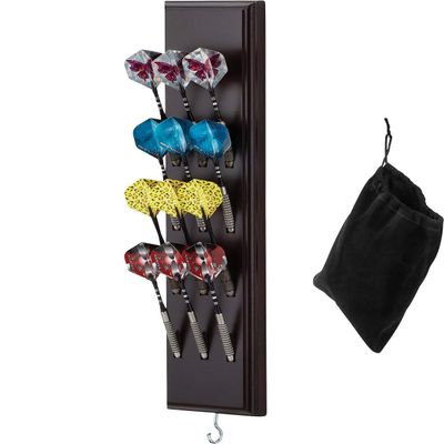 Viper Dart Caddy Solid Wood Wall Mounted Dart Holder/Stand, Displays 4 Sets of Steel or Soft Tip Darts, for All Sisal & Electronic Dartboards, Surrounds & Cabinets, Mahogany Finish