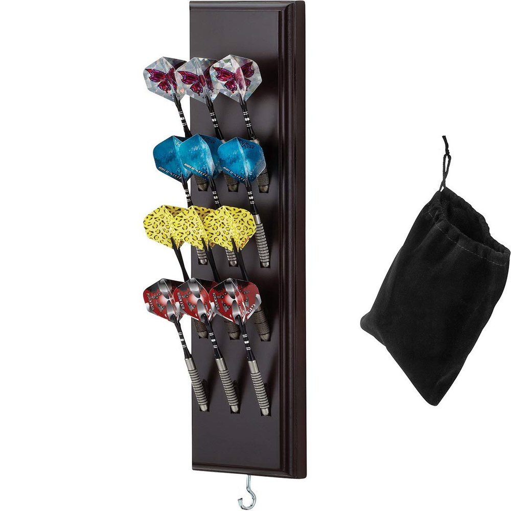 Viper Dart Caddy Solid Wood Wall Mounted Dart Holder/Stand, Displays 4 Sets of Steel or Soft Tip Darts, for All Sisal & Electronic Dartboards, Surrounds & Cabinets, Mahogany Finish