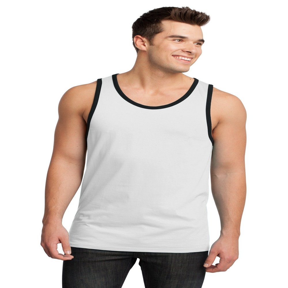 DISCONTINUED District - Young Mens Cotton Ringer Tank DT1500 XS White/Black