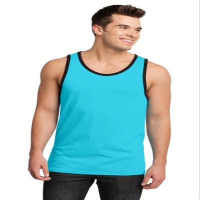 District - Young Mens Cotton Ringer Tank DT1500 XS Aquamarine/ Black