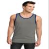 DISCONTINUED District - Young Mens Cotton Ringer Tank DT1500 XS Grey/ Deep Royal view 1