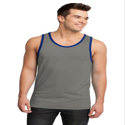 DISCONTINUED District - Young Mens Cotton Ringer Tank DT1500 L Grey/ Deep Royal