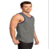 DISCONTINUED District - Young Mens Cotton Ringer Tank DT1500 L Grey/ Deep Royal view 4