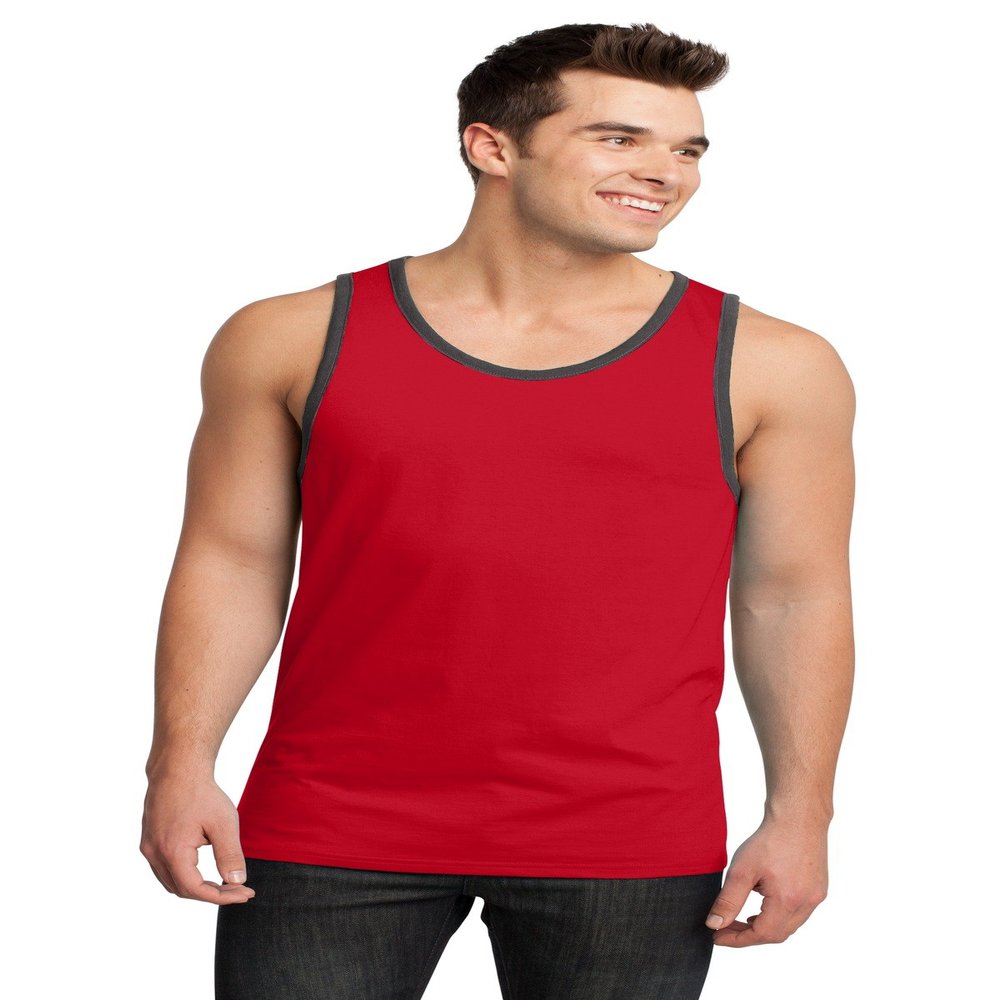 District - Young Mens Cotton Ringer Tank DT1500 XS New Red/ Charcoal