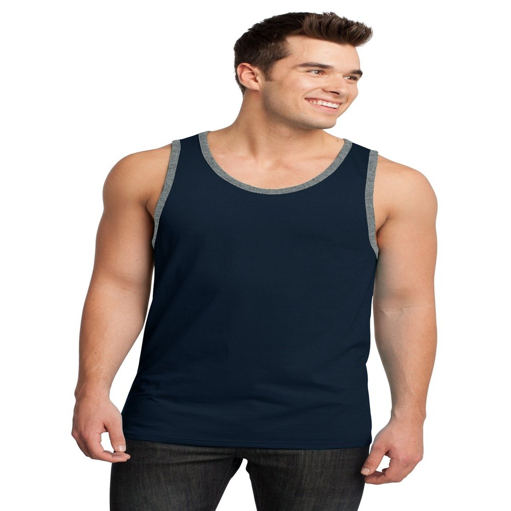 District - Young Mens Cotton Ringer Tank DT1500 XS New Navy/ Heathered Steel