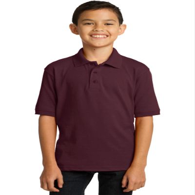 Port & Co Youth Core Blend Jersey Knit Polo KP55Y, Athletic Maroon, Large