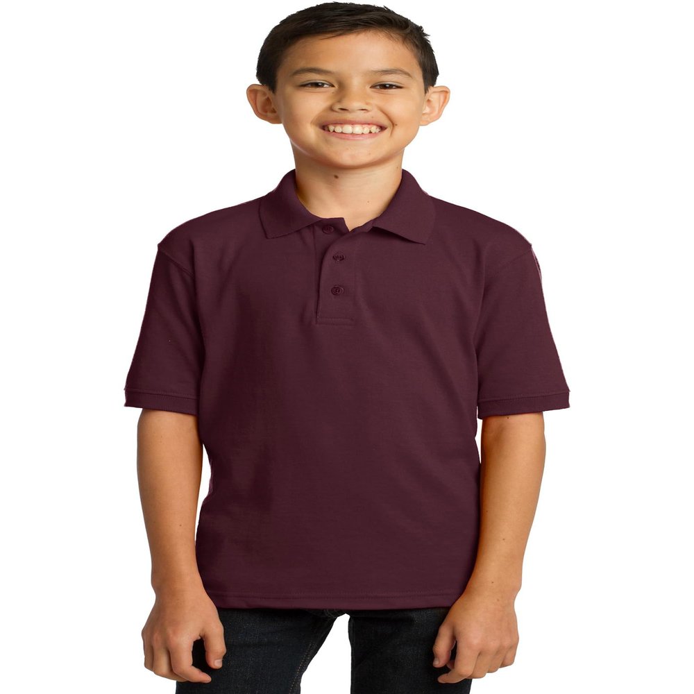 Port & Co Youth Core Blend Jersey Knit Polo KP55Y, Athletic Maroon, Large