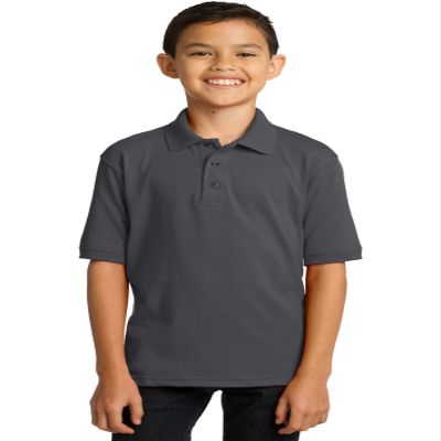 Port & Co Youth Core Blend Jersey Knit Polo KP55Y, Charcoal, Large