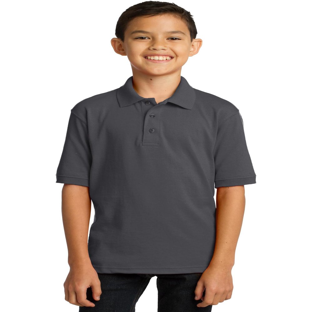 Port & Co Youth Core Blend Jersey Knit Polo KP55Y, Charcoal, Large