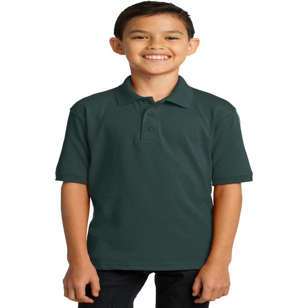Port & Co Youth Core Blend Jersey Knit Polo KP55Y, Dark Green, X-Large