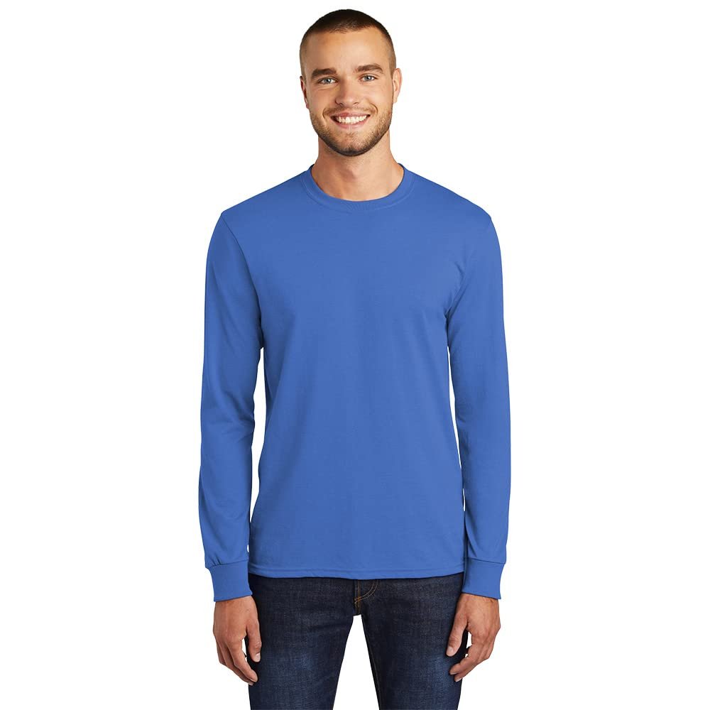 Port & Company Men's Long Sleeve 50/50 Cotton/Poly T Shirt L Royal