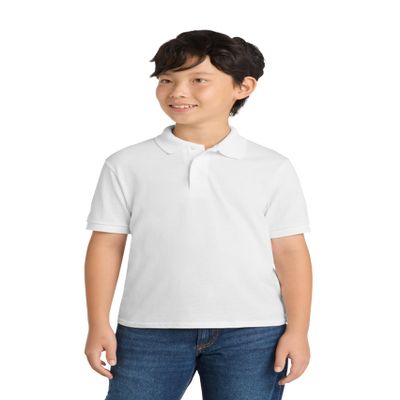 Port & Co Youth Core Blend Jersey Knit Polo KP55Y, White, Small