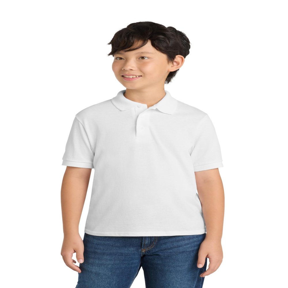 Port & Co Youth Core Blend Jersey Knit Polo KP55Y, White, Small