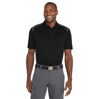 CornerStone Unisex Select Snag-Proof Two Way Colorblock Pocket Polo | Collared Work Shirt for Men & Women, Casual Short Sleeve Top for Golf & Tennis, Polos/Knits, Black/Charcoal, XS