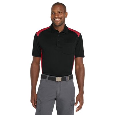 CornerStone Unisex Select Snag-Proof Two Way Colorblock Pocket Polo | Collared Work Shirt for Men & Women, Casual Short Sleeve Top for Golf & Tennis, Polos/Knits, Black/Red, M