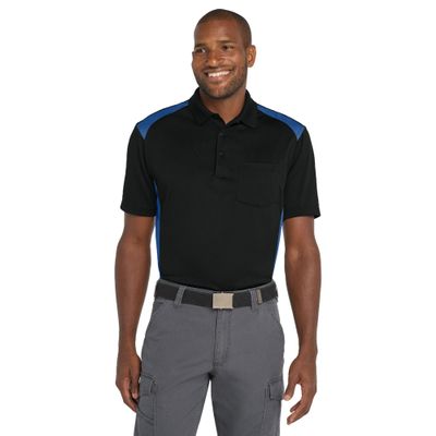 CornerStone Unisex Select Snag-Proof Two Way Colorblock Pocket Polo | Collared Work Shirt for Men & Women, Casual Short Sleeve Top for Golf & Tennis, Polos/Knits, Black/Royal, S