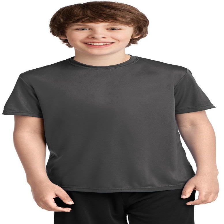Port & Company Youth Performance Tee | UPF 50 Athletic Workout Clothing for Spring & Summer | PC380Y, Charcoal, Large