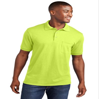 Port & Co Core Blend Jersey Knit Pocket Polo-KP55P-S-Safety Green