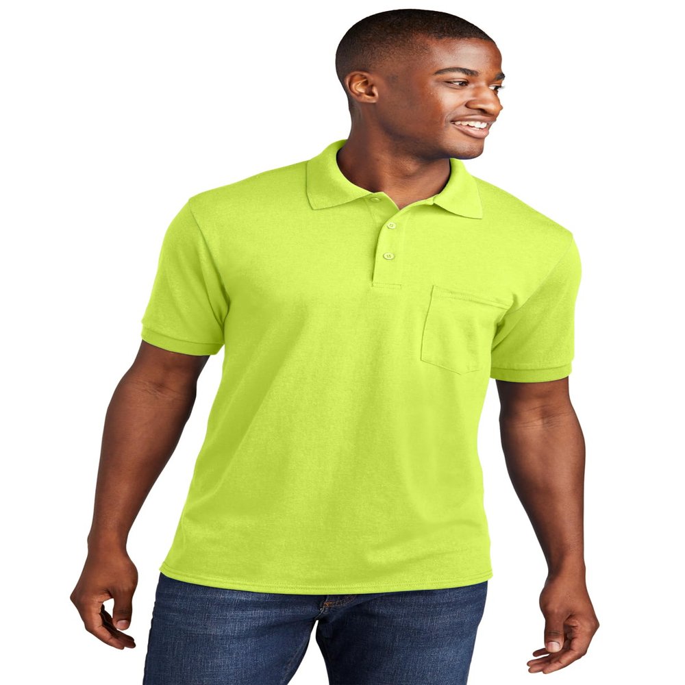 Port & Co Core Blend Jersey Knit Pocket Polo-KP55P-S-Safety Green