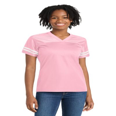 SPORT-TEK Women's PosiCharge Replica Jersey | Athletic Workout Clothing for Spring & Summer, Trendy Ladies Gym Fashion Light Pink/White