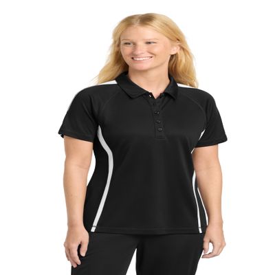 SPORT-TEK Women's PosiCharge Micro-Mesh Colorblock Polo | Short Sleeve Collared Shirt, Athletic Top for Work, Golf & Tennis Black/White