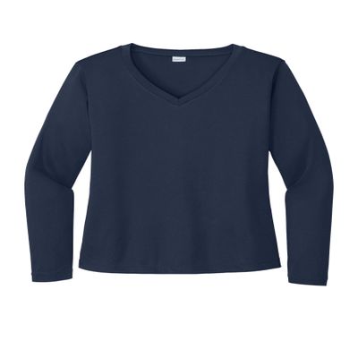 SPORT-TEK Women's Long Sleeve PosiCharge Competitor V-Neck Tee | Workout T-Shirt for Spring & Summer Fashion, Athletic Fit Gym Clothing True Navy