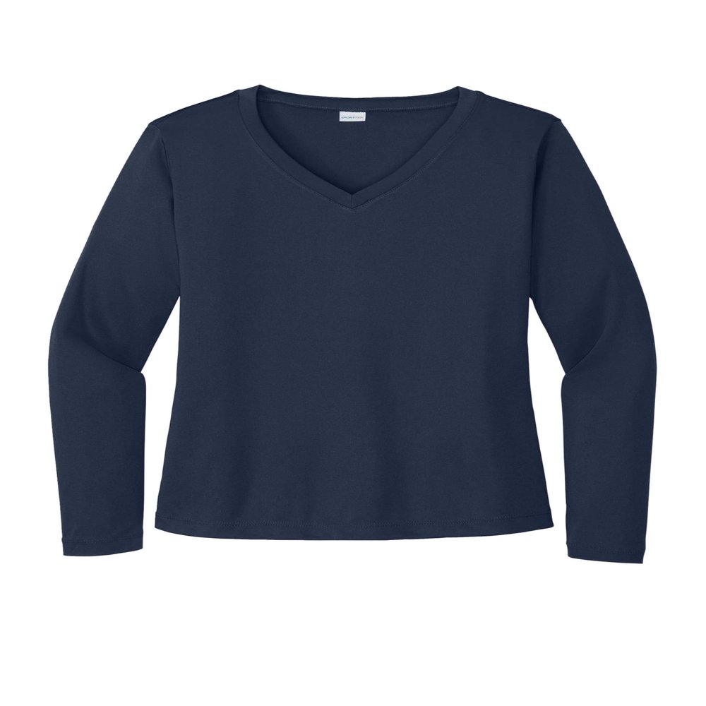 SPORT-TEK Women's Long Sleeve PosiCharge Competitor V-Neck Tee | Workout T-Shirt for Spring & Summer Fashion, Athletic Fit Gym Clothing True Navy