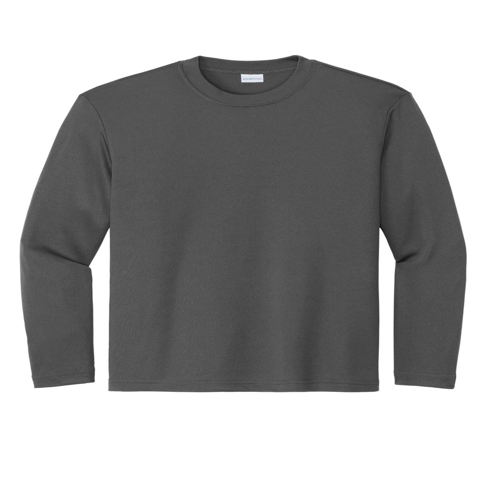 SPORT-TEK Youth Long Sleeve PosiCharge Competitor Tee | Breathable Athletic Shirt for Boys & Girls, Spring & Summer Clothing Iron Grey