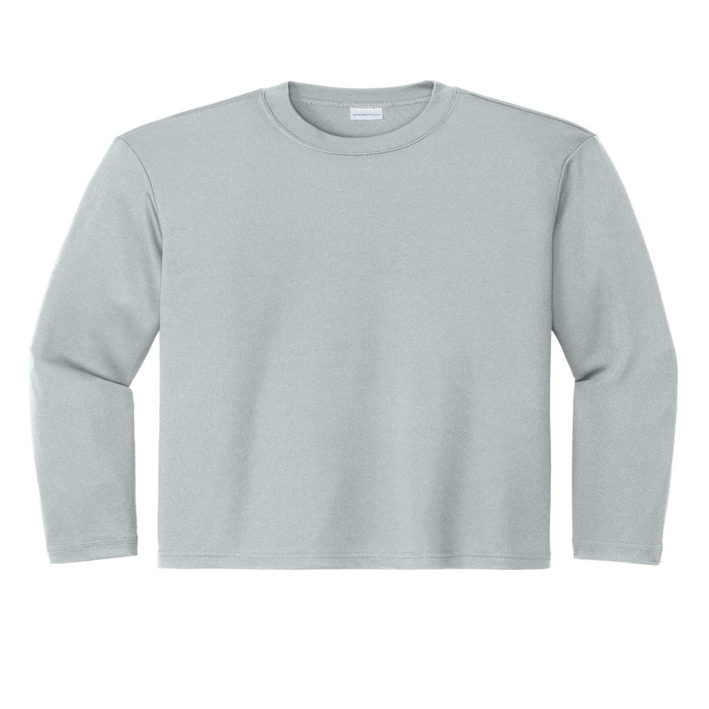SPORT-TEK Youth Long Sleeve PosiCharge Competitor Tee | Breathable Athletic Shirt for Boys & Girls, Spring & Summer Clothing Silver