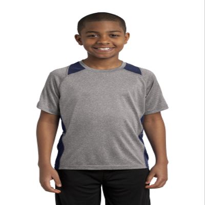 SPORT-TEK Youth Heather Colorblock Contender Tee | Athletic Shirt for Kids, Spring & Summer Clothing for Active Boys & Girls