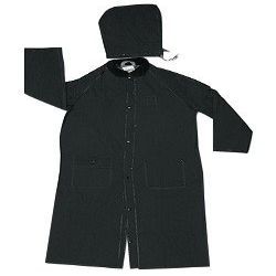 River City Garments Large 60" Black Classic .3500 mm PVC And Polyester Rider Rain Coat With Snap Storm Fly Front Closure And Detachable Hood