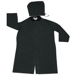 River City Garments Large 60" Black Classic .3500 mm PVC And Polyester Rider Rain Coat With Snap Storm Fly Front Closure And Detachable Hood