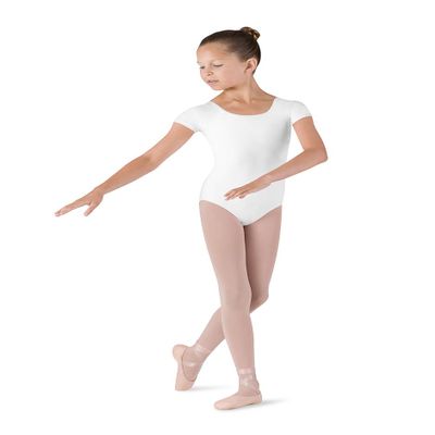 Bloch Dance Girls Dujour Microlux Short sleeve Leotard, White, Size 8-10