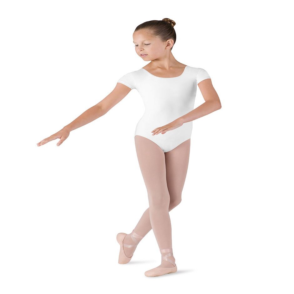 Bloch Dance Girls Dujour Microlux Short sleeve Leotard, White, Size 8-10