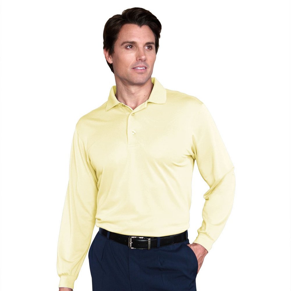 Monterey Club Men's Pique Long Sleeve Solid Polo Shirt #1051 (Butter, 2X-Large)